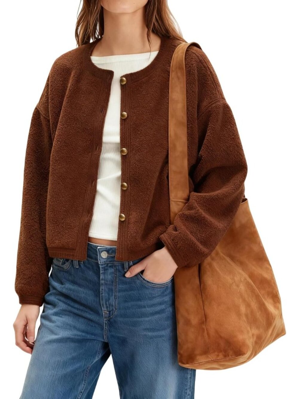 Cozy Women's Cropped Sherpa Cardigan Jacket - Fuzzy Fleece, Warm Winter Layer